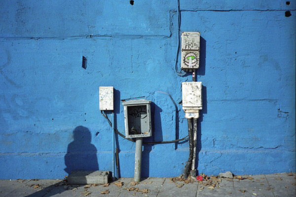 Blue wall and fuseboxes