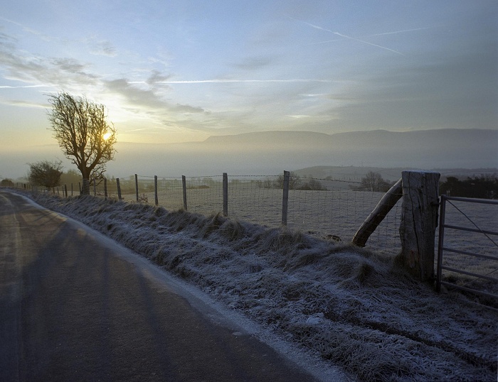 January 2006. Frosty morning on Clyro Hill.