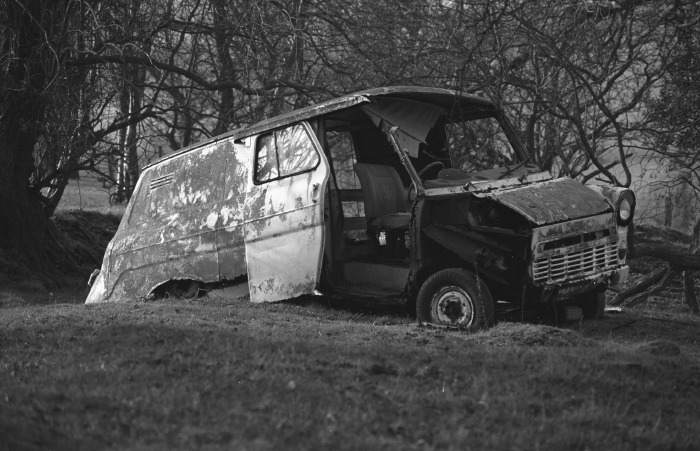 Ford Transit in a state of collapse.